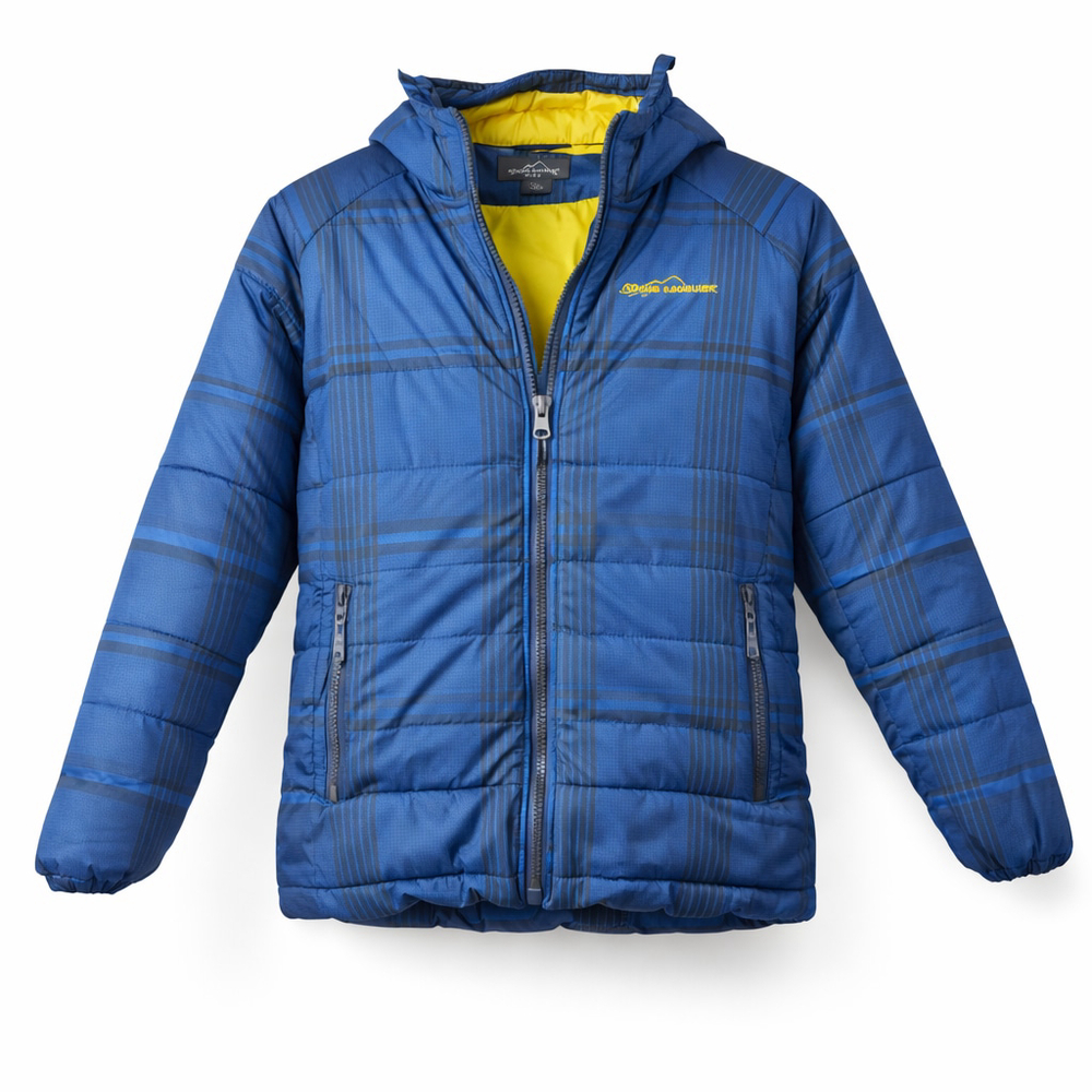 Eddie Bauer Kids Blue Plaid Hooded Puffer Jacket Insulated Winter Coat Size M - Picture 2 of 10
